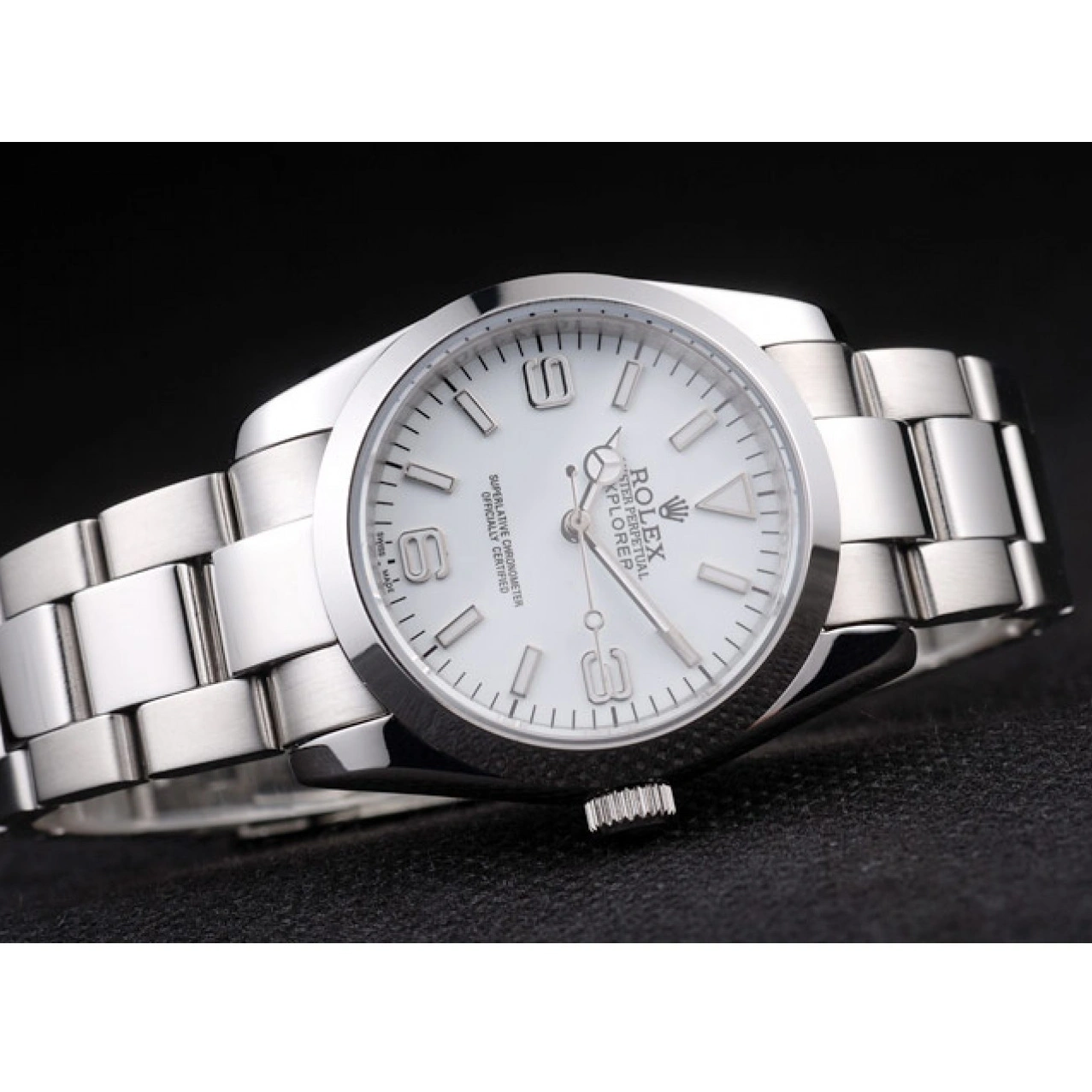 Rolex aaa copy Steel Explorer Polished White Rolex Stainless Dial 98086 1025